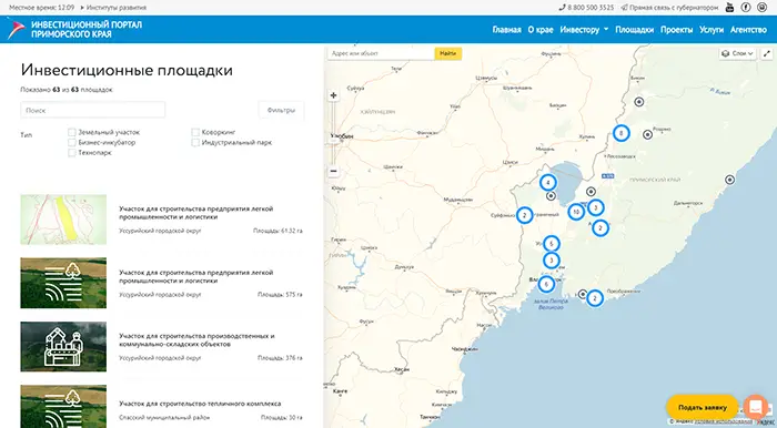 Map and catalog of investment opportunities